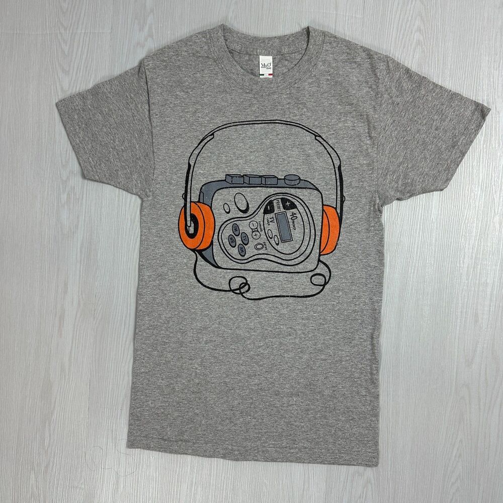 Men's Cassette Player Graphic Tee Size XS Gray Short Sleeve Round Neck Cotton